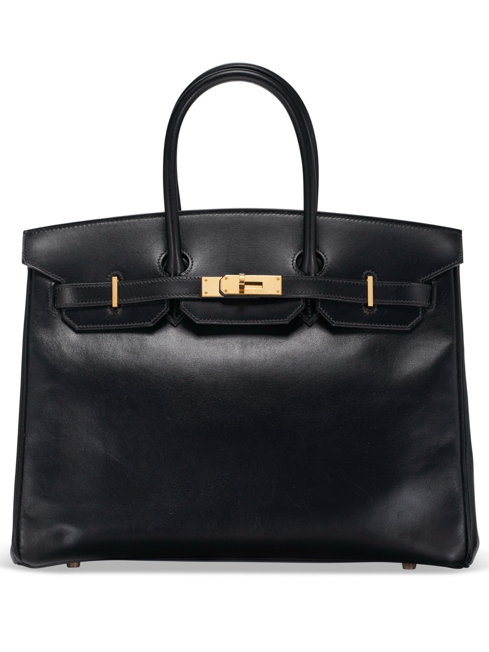 Luxury Black Leather Handbag With - Gold Hardware timeless piece size 40.